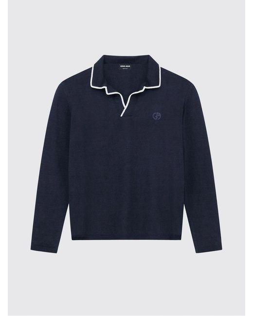 Giorgio Armani Blue Knit Polo Shirt for men