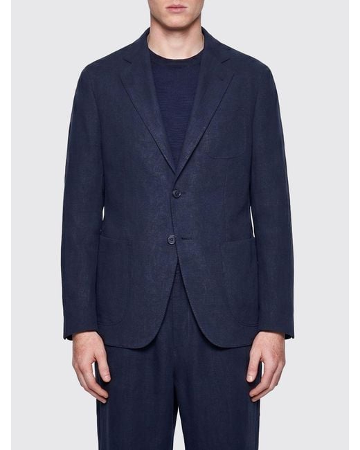 Giorgio Armani Blue Unlined Single-Breasted Linen Blazer for men