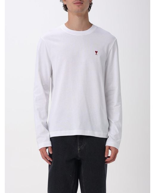 AMI White Cotton T-Shirt With Logo for men