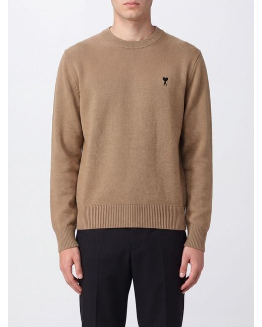 AMI Natural Wool Crewneck Jumper With Embroidered Ami De Cœur Logo for men