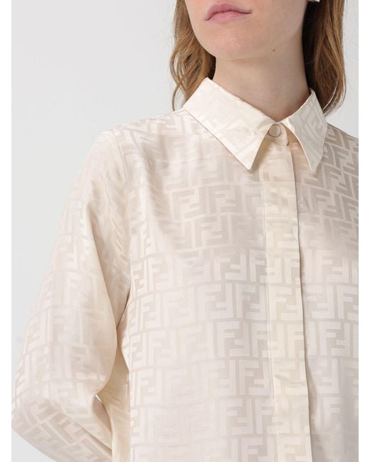 Fendi Natural Silk Shirt With Ff Motif
