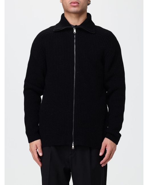 Tagliatore Black Ribbed-Collar Zip-Up Wool Blend Cardigan for men