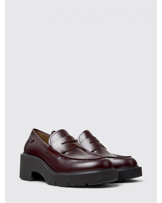 Camper Red Milah Brushed Leather Loafers