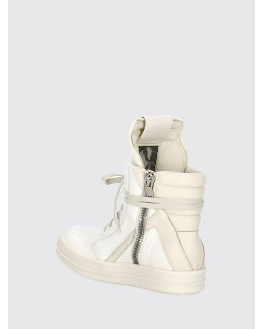 Rick Owens Natural Bicolour Leather High-Top Trainers With Padded Ankle