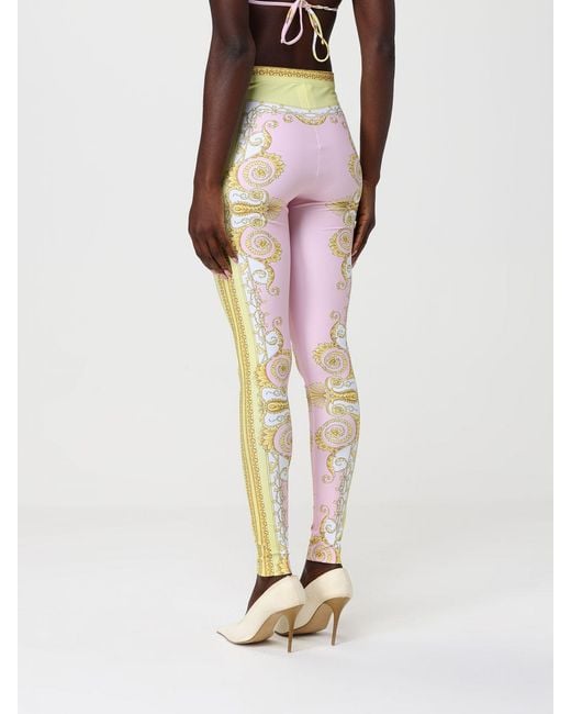 Versace Pink Stretch Fabric Leggings With Baroque Print
