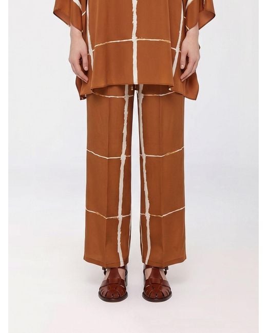 Kiton Brown Printed Silk Palazzo Trousers