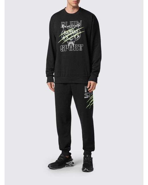 Philipp Plein Black Cotton Crewneck Sweatshirt With Graphic Print And Dropped Shoulders for men
