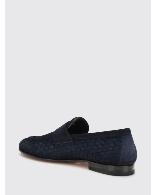 Santoni Blue Carlo Woven Suede Loafers for men
