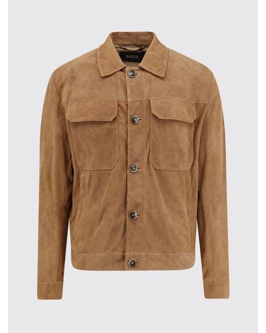 Boss Natural Perforated Suede Shirt Jacket With Flap Pockets for men