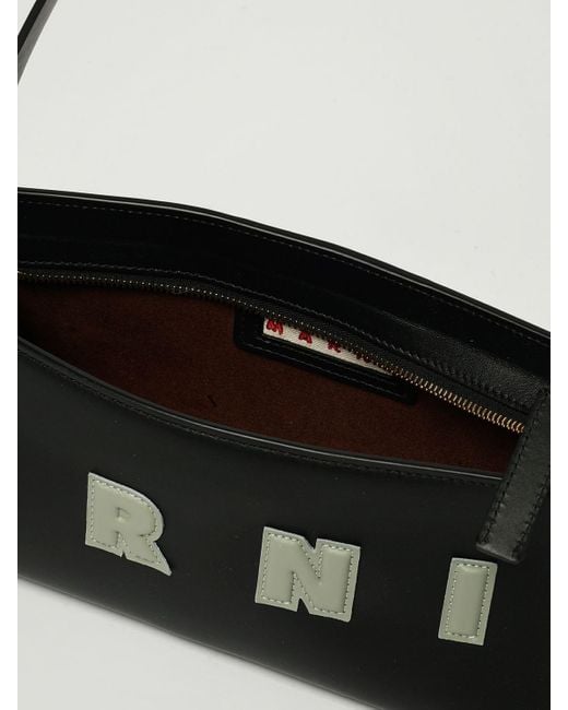 Marni White Calfskin Shoulder Bag With Logo