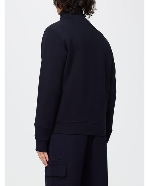 Emporio Armani Blue High Neck Cotton Blend Zip-Up Sweatshirt With Eagle Logo for men