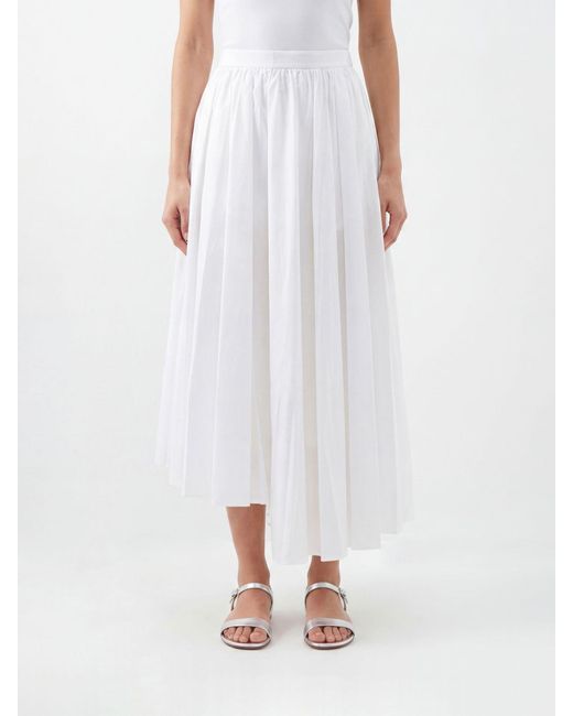 Self-Portrait White Pleated Cotton Asymmetric Skirt