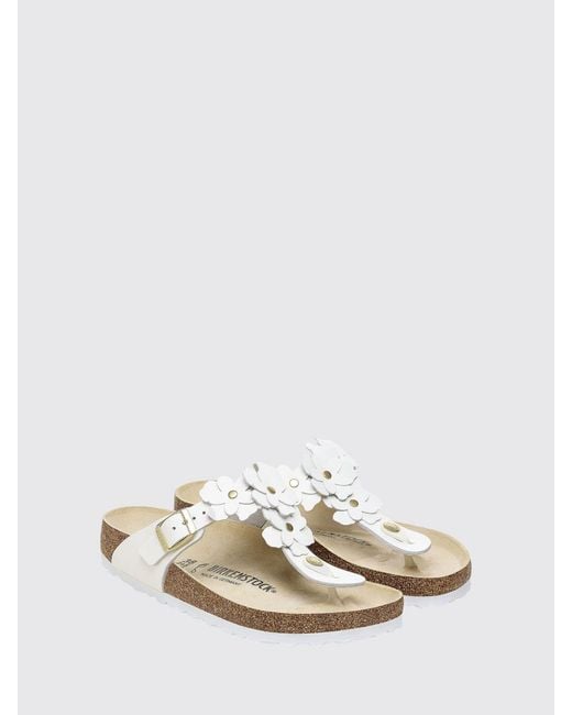 Birkenstock White Gizeh Leather Sandal With Applied Flowers