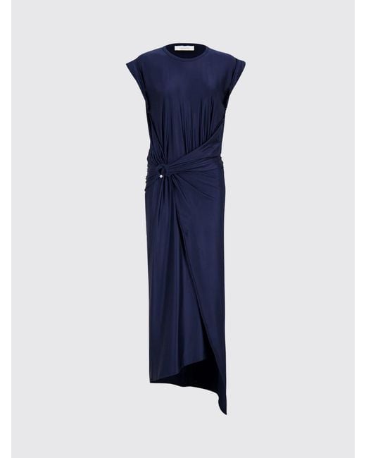 Rabanne Blue Asymmetrical Draped Jersey Midi Dress