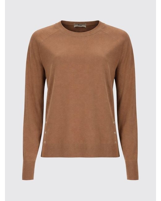 Herno Blue Long-Sleeved Lyocell Crewneck Jumper With Decorative Buttons
