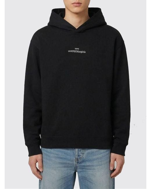 Maison Margiela Black Cotton Hoodie With Logo for men