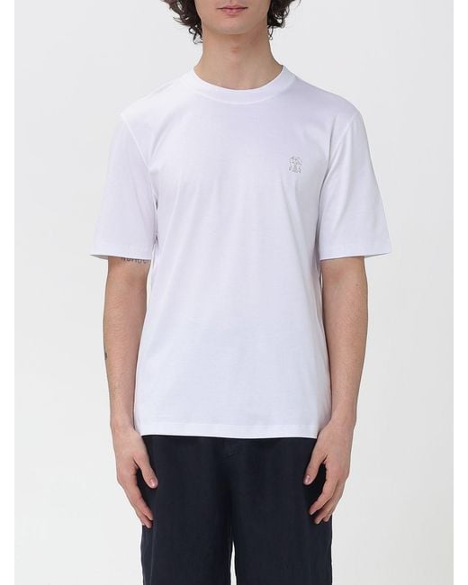 Brunello Cucinelli White Cotton T-Shirt With Logo for men