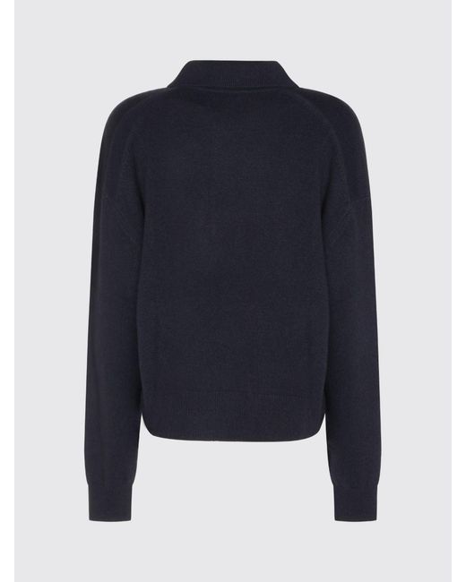 Anine Bing Blue Long-Sleeved 100% Cashmere Knit Polo Shirt With Dropped Shoulders