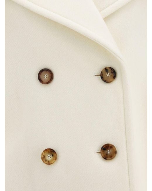 Chloé Natural ChloÉ Double-Breasted Wool Blend Pea Coat With Dropped Shoulders