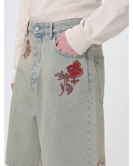 Drole de Monsieur Gray Cotton Denim Bermuda Shorts With Floral Embroidery for men
