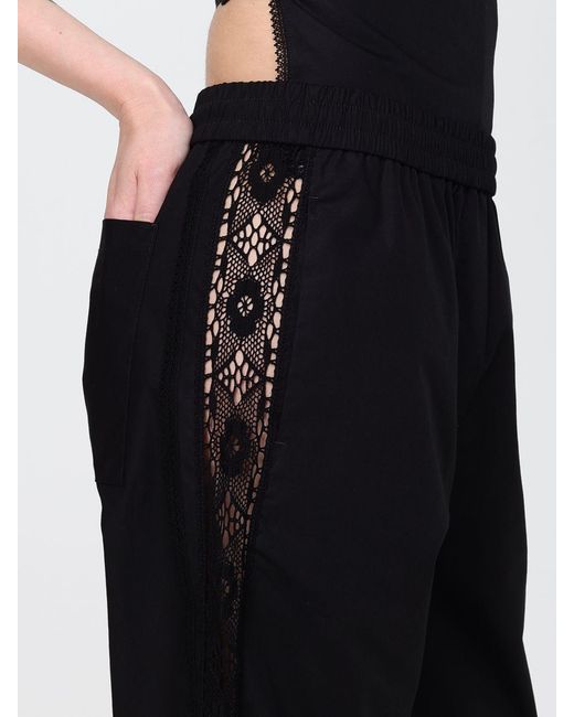MSGM Black High-Waisted Embroidered Cotton Lace Palazzo Pants