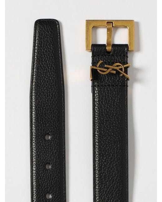 Saint Laurent Gray Cassandre Grained Leather Belt for men