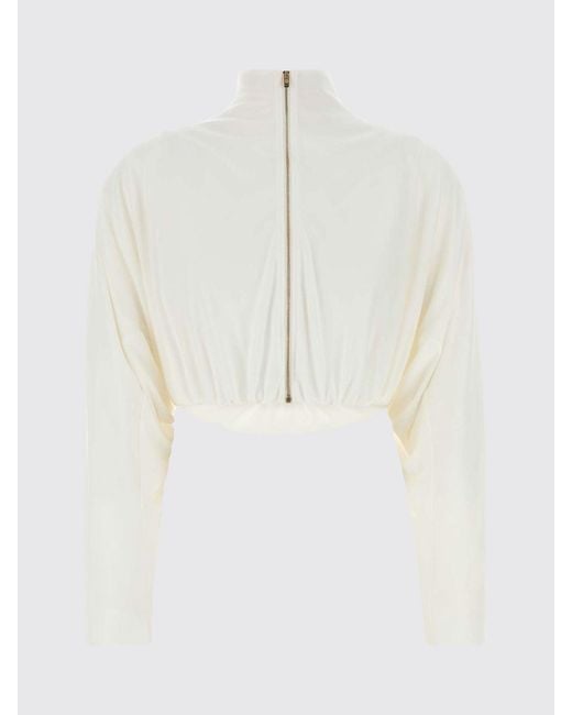 Alaïa Blue Viscose Blend Crop Bomber Jacket With Zip