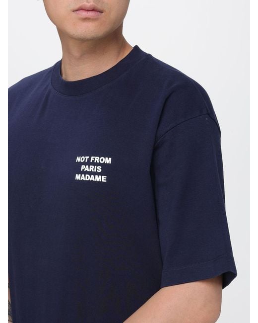 Drole de Monsieur Blue Cotton T-Shirt With Slogan for men
