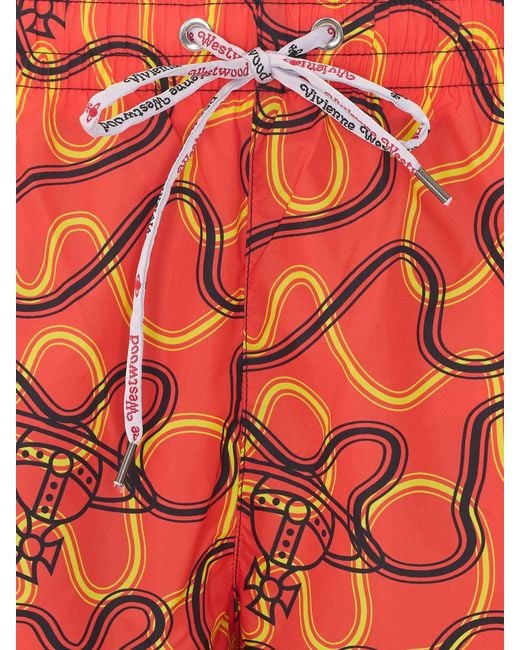 Vivienne Westwood Red Orb Monogram Polyamide Swim Shorts With Elasticated Waist for men