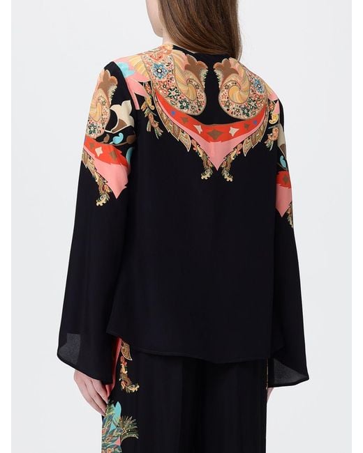 Etro Black Paisley Print Silk Blouse