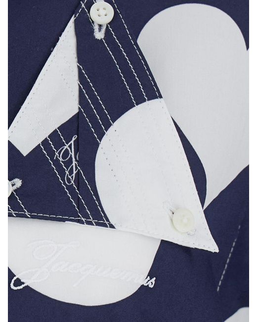 Jacquemus Blue Marin Short-Sleeved Cotton Shirt With Heart Print
