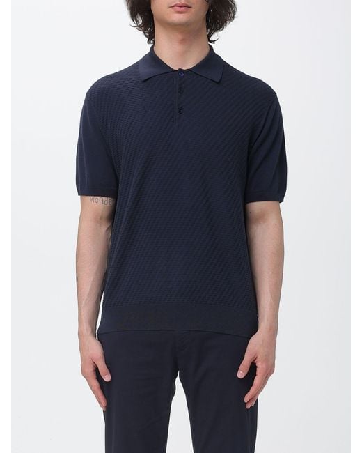 Canali Blue Cotton Blend Knit Polo Shirt for men