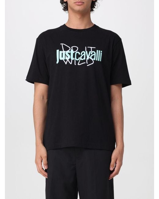 Just Cavalli Black Cotton T-Shirt With Logo for men