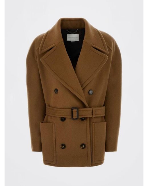 Stella McCartney Brown Double-Breasted Wool Coat