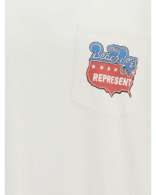 Represent White Crewneck Cotton-Hemp T-Shirt With Graphic Print And Patch Pocket for men