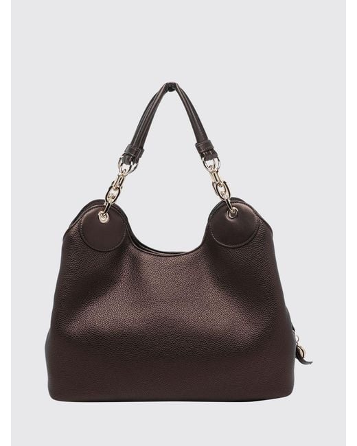 Liu Jo Brown Grained Faux Leather Shoulder Bag With Double Handle