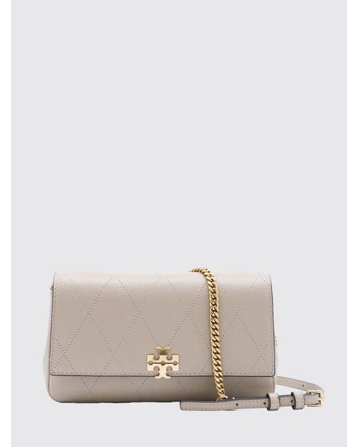 Tory Burch Natural Charlie Quilted Leather Mini Crossbody Bag With Double T Logo