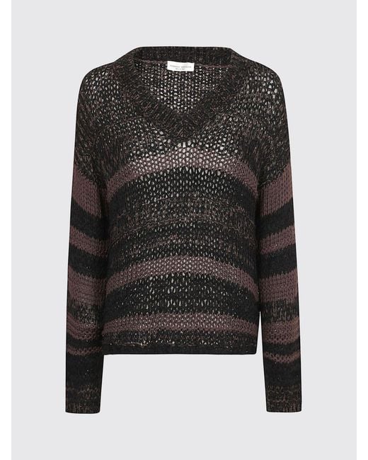 Roberto Collina Black Striped Cotton V-Neck Sweater