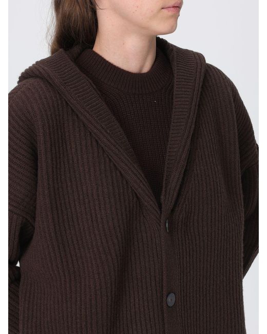 Dondup Brown Hooded Wool Cardigan With V-Neck And A Relaxed Fit