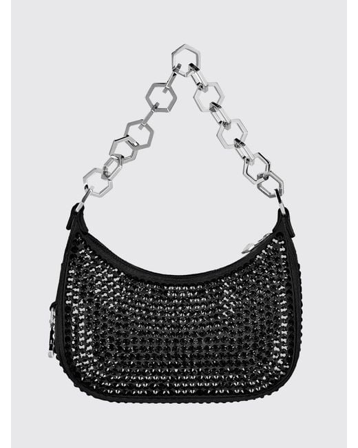 Philipp Plein Black Leather Bag With Rhinestones