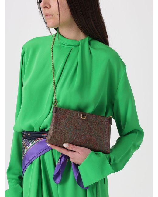 Etro Brown Talk Arnica Mini Coated Cotton Paisley Jacquard Clutch