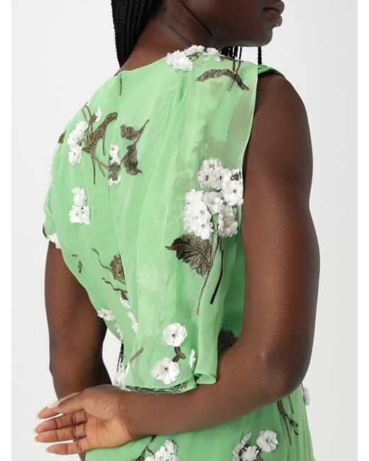 Erdem Green Elegant Floral Print Dress With Drape Detail