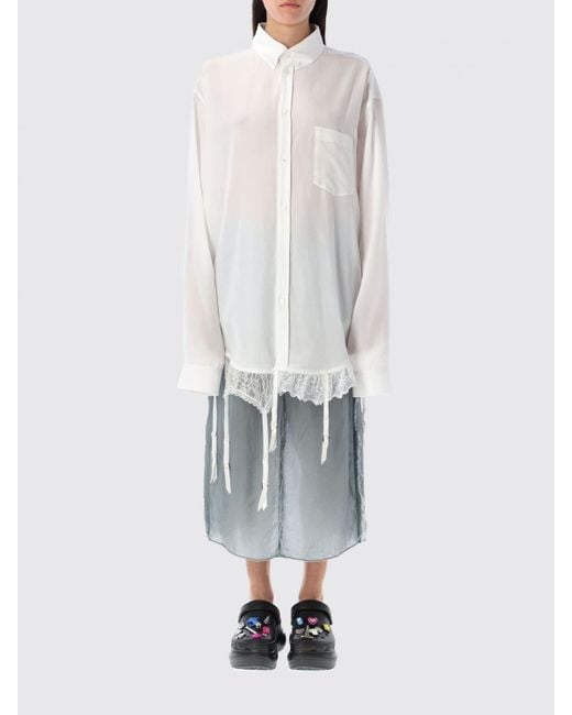 Balenciaga White Elegant Shirt With Lace Detailing And Front Pocket
