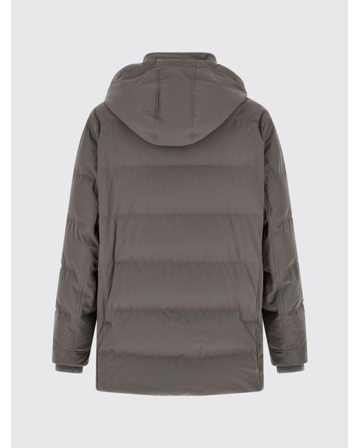 Brunello Cucinelli Gray Water-Repellent Nylon Parka With Removable Hood for men