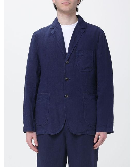 Aspesi Blue Single-Breasted Linen Blazer for men