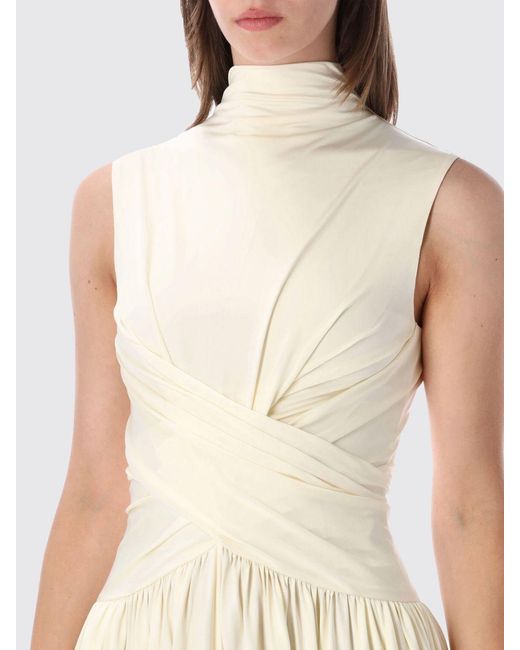 Self-Portrait White Asymmetrical Draped Stretch-Viscose Midi Dress