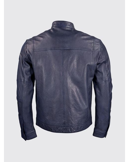 Peuterey Blue Leather Jacket for men