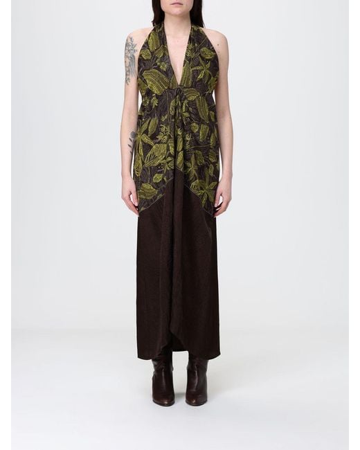 Tela Brown Silk Blend Midi Dress With Floral Print