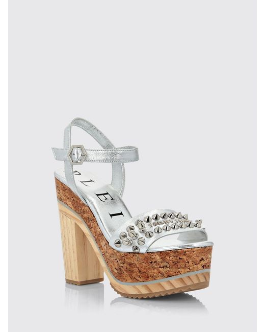 Philipp Plein White Studded Laminated Leather High-Heel Platform Sandals
