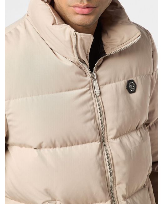 Philipp Plein Natural Nylon Down Jacket With Logo And Slogan for men